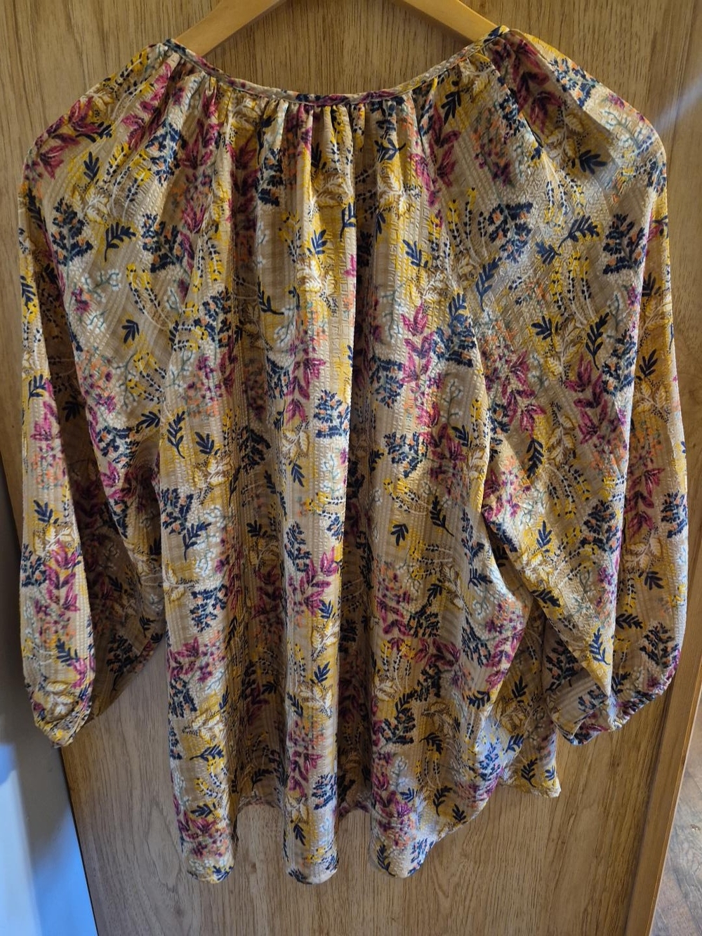 LOFT Mustard Floral Tie-Front Peasant Blouse - Picture 4 of 4